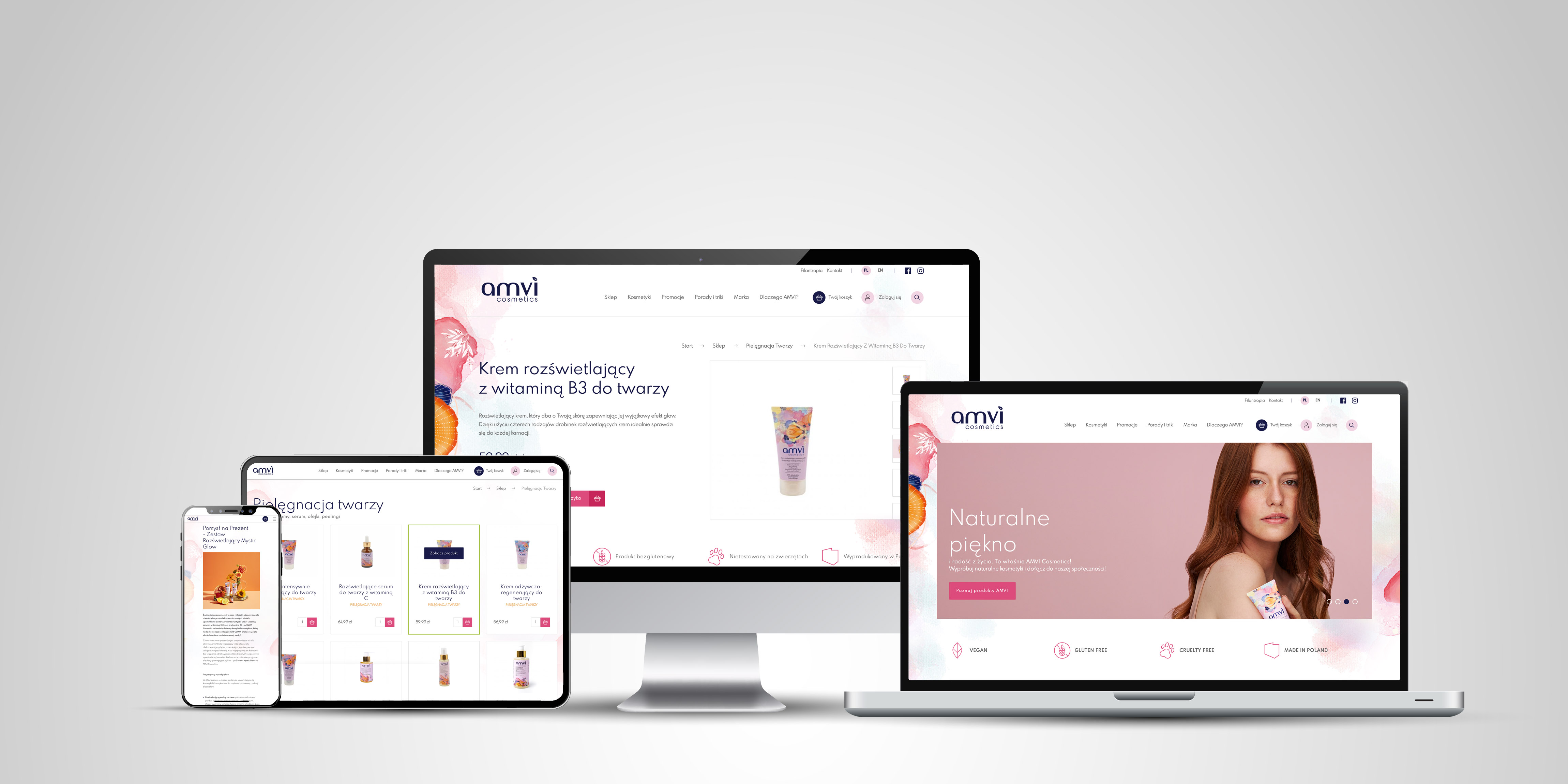Sklep internetowy dla marki AMVI Cosmetics - ecommerce